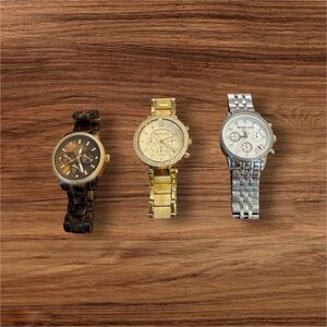 Michael Kors Gold, Silver, and Brown Women's Watch Trio
